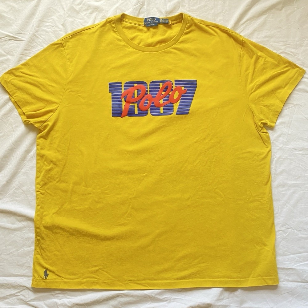 Polo Ralph Lauren Graphic T-Shirt XXL Yellow Classic Fit 1967 Logo Mens Tee